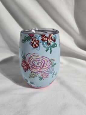 NWOT Matilda Jane Floral Insulated Wine Tumbler 11oz Blue Pink Stainless Steel